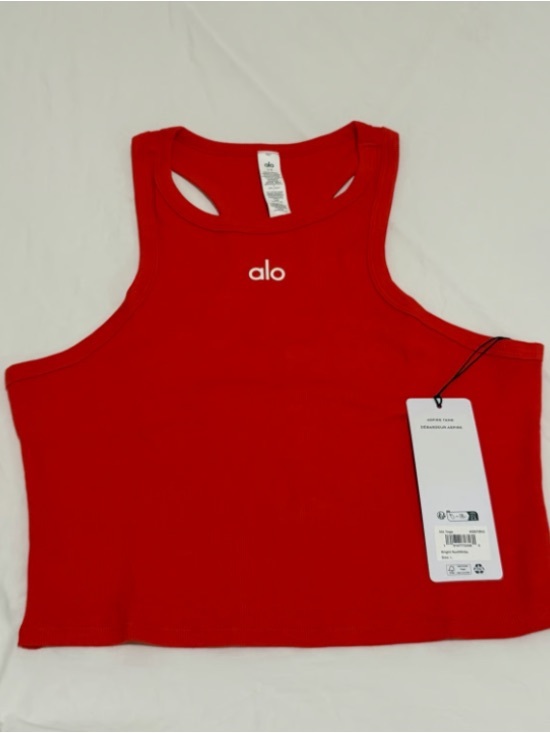ALO Yoga Tops - ALO Yoga Red Ribbed Racerback Crop Tank with White Logo